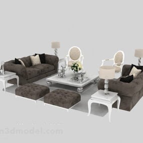 Sofá de couro europeu e mesa de centro modelo 3d
