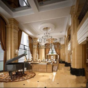 Salón europeo con interior de piano modelo 3d