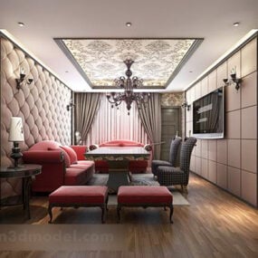 European Living Room Carved Board Interior 3d model