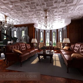 Mẫu nội thất lưới trần phòng khách Châu Âu 3d