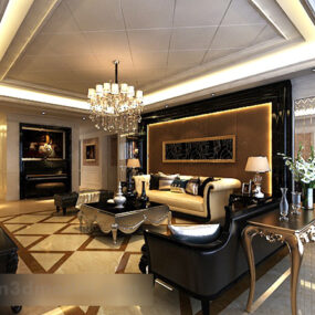 European Living Room Crystal Chandelier Interior 3d model