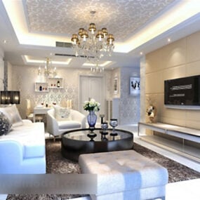 European Living Room Crystal Lamp Interior 3d model