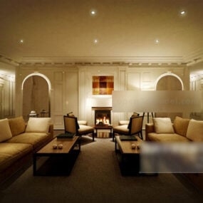 Evropský teplý interiér dveří obývacího pokoje 3D model