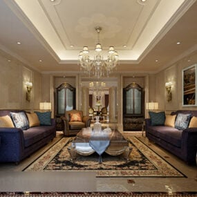 European Living Room Villa Ceiling Interior 3d model