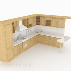 Armoire de cuisine d'angle en bois européen en L modèle 3D
