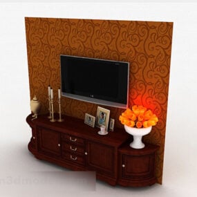 Europäisches Luxus-Holz-TV-Hintergrundwand-3D-Modell