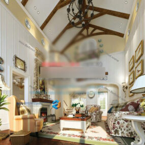 European Pastoral Living Room Interior V1 3d model