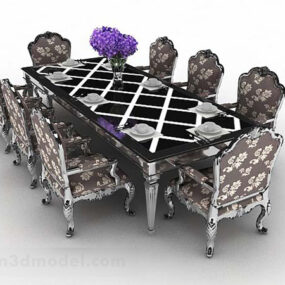 European Pattern Dining Table And Chair 3d model