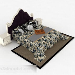 Mẫu giường đôi hoa văn châu Âu 3d