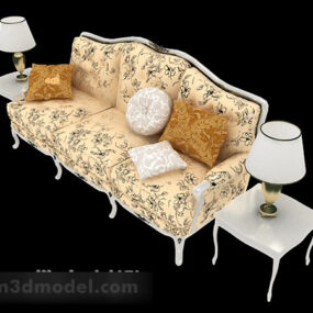 Gelbes Mehrsitzer-Sofa mit europäischem Muster, 3D-Modell