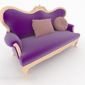 3d модель класичної європейської фіолетової односпальної диванної меблі