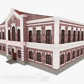 Petit bâtiment européen en brique rouge modèle 3D