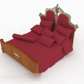 European Red Double Bed 3d model