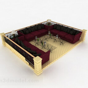 غرفة المعيشة الأوروبية متعددة المقاعد أريكة نموذج ثلاثي الأبعاد
