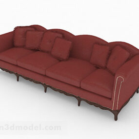 Canapé européen multi-places rouge modèle 3D