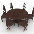 欧洲复古棕色木桌和椅子组合
