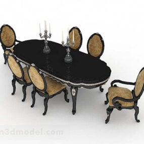 European Retro Dining Table Chair Set 3d model