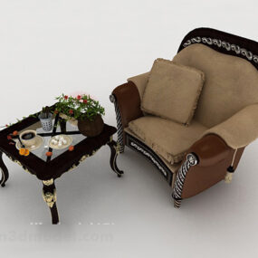 Eurooppalainen Retro Home Ruskea Yhden hengen sohva 3d-malli