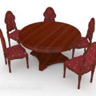 Avrupa Retro Kırmızı Kahverengi Masa Sandalye Kombinasyonu