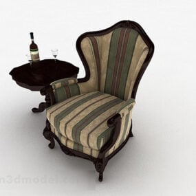 European Retro Striped Sofa Chair Furniture 3d model