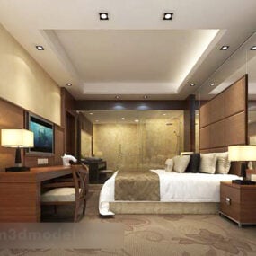 3D-Modell der Inneneinrichtung eines europäischen Hotelschlafzimmers