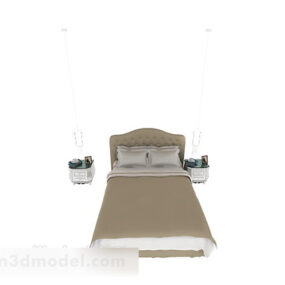 European Simple Brown Double Bed 3d model