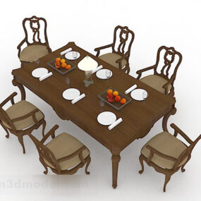 European Simple Brown Table And Chair 3d model