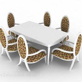 ชุดโต๊ะเก้าอี้รับประทานอาหารสไตล์ยุโรปเรียบง่ายแบบ 3 มิติ