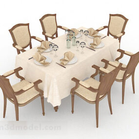 דגם תלת מימדי בשילוב אירופאי פשוט שולחן אוכל וכיסא