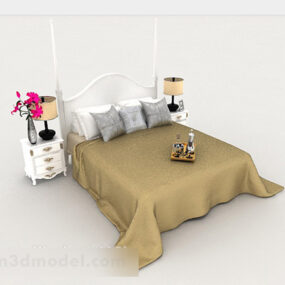 European Simple Home Brown Double Bed 3d model