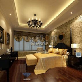 European Style Bedroom Warm Lighting Interior 3d model