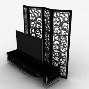 3D-Modell eines europäischen schwarzen geschnitzten Fernsehschranks