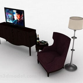 European Black Combination Tv Cabinet 3d model