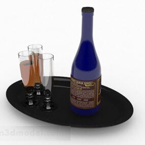 Weinflasche im europäischen Stil mit Glas 3D-Modell