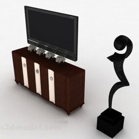 کابینت تلویزیون حکاکی شده قهوه ای اروپایی مدل سه بعدی