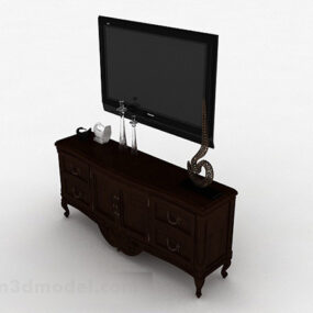 Armário de TV de madeira marrom europeu modelo 3D
