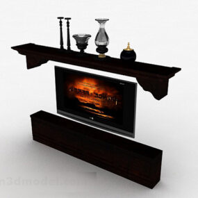 Dark wooden combination tv cabinet 3d model