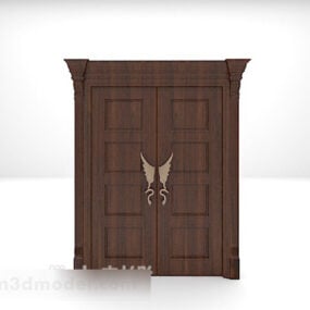 European Style Double Open Solid Wood Door 3d model