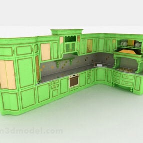 ヨーロピアングリーンL字型デザインキャビネット3Dモデル
