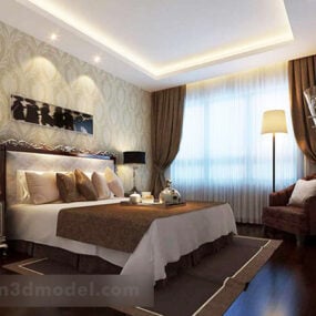3d модель дизайну спальні готелю в європейському стилі