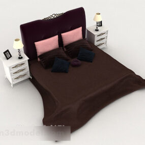 European Style Home Brown Double Bed 3d model