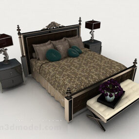 European Style Home Grey Double Bed 3d model