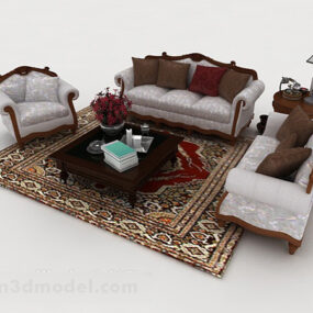 European Style Home Grey Wooden Sofa 3d model