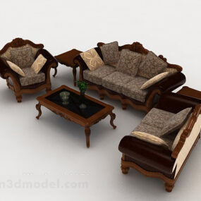 European Style Home Pattern Brown Sofa 3d model