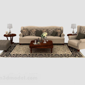 European Style Home Wooden Sofa 3d model