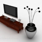 花瓶付き木製テレビキャビネット