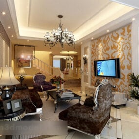 European Style Living Room Ceiling Interior 3d model