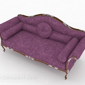 Modelo 3d de móveis de sofá duplo roxo estilo europeu