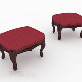 European Style Red Sofa Stool Decor 3d model