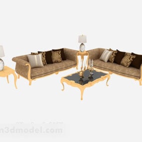 European Style Retro Brown Sofa 3d model